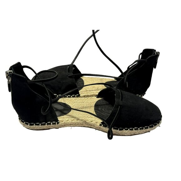 Eileen Fisher ESPADRILLES Black Suede d'Orsay Laced Close Toe Sandals Bk Zip 6M - Picture 4 of 7